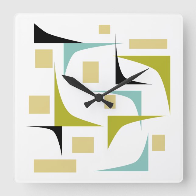 Horloge Carrée Coins géométriques de l'âge atomique rétro milieu  (Recto)