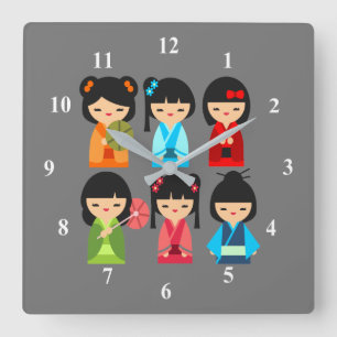 Horloge Carrée Cokeshi doll