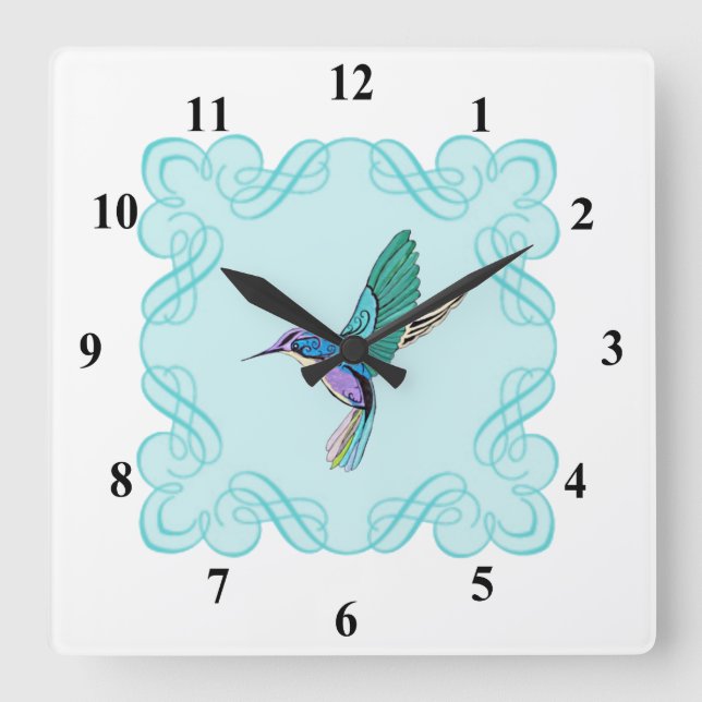 Horloge Carrée Colibri vintage Élégant (Recto)