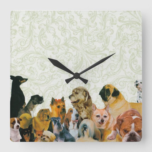 Horloge Carrée Collage de beaucoup de chiens (Recto)