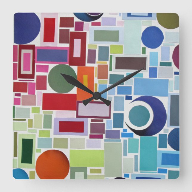 Horloge Carrée Collage de la carte couleur Retro Disco des années (Recto)