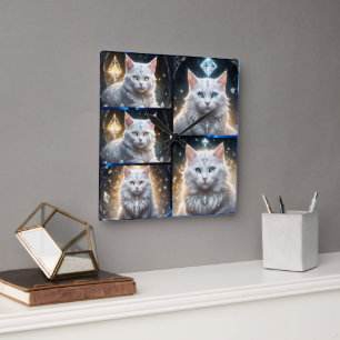Horloge Carrée Collage de photos de chats perses,