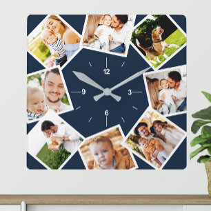 Horloge Carrée Collage de photos de famille personnalisé de style
