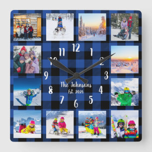 Horloge Carrée Collage de photos personnalisé Country Blue Buffal