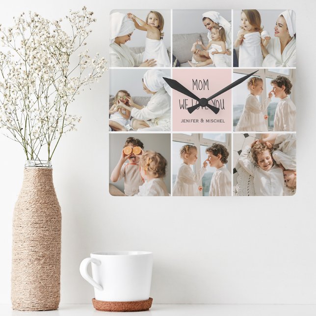 Horloge Carrée Collage Photo Maman We Love You Best Mother Cadeau (Créateur téléchargé)