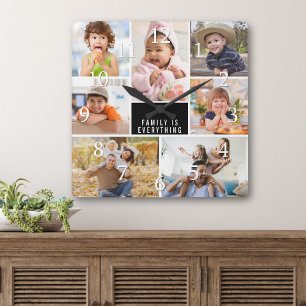 Horloge Carrée Collage photo personnalisé 7 Famille est tout Cita