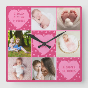 Horloge Carrée Collage photo personnalisé de 6 photos pour nouvea