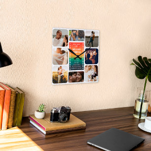 Horloge Carrée Collage photo Sunset Mr et Mrs 1er Anniversaire