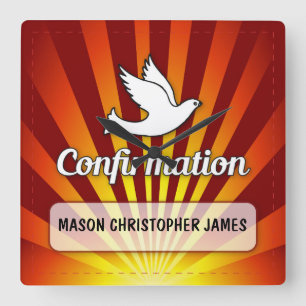 Horloge Carrée Colombe de confirmation de félicitations, or,