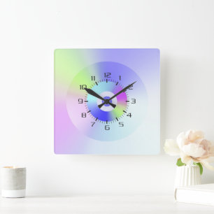 Horloge Carrée Coloré Iridescente Rainbow Good Vibes Gradient