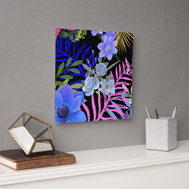 Horloge Carrée Coloré Rétro Folin Floral Folid (Bureau)