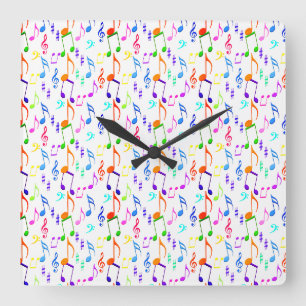 Horloge Carrée Colorful Music Symbole On White
