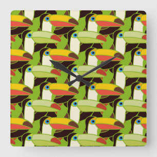 Horloge Carrée Colorful Toucans