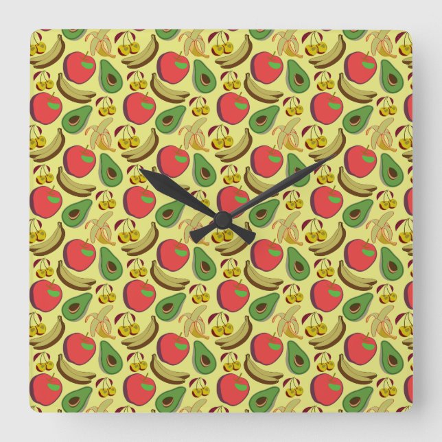 Horloge Carrée Colorful tropical fruit seamless pattern (Recto)