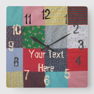 Horloge Carrée colorful vintage patchwork fabric squarc