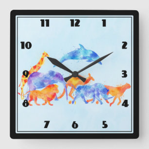 Horloge Carrée Colorful Watercolor