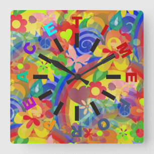 Horloge Carrée Colors of Flower Power + clock face