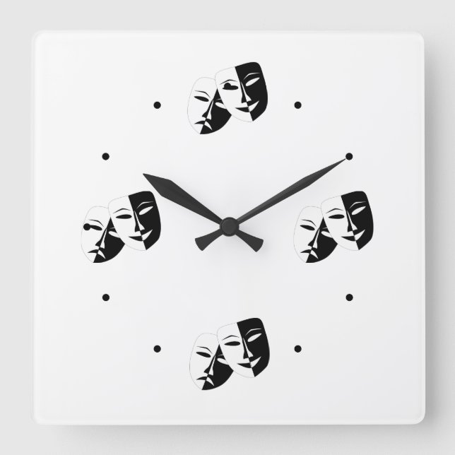 Horloge Carrée Comédie Tragédie Black and White Theatre Mask Squa (Recto)