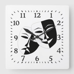 Horloge Carrée Comedy Tragedy Black and White Theatre Mask 