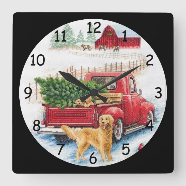 Horloge Carrée Coming home with a Christmas Tree Needlepoint (Recto)