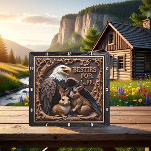 Horloge Carrée Compagnons Aigle Lapin Texturé