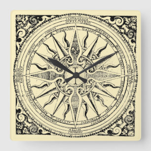 Horloge Carrée Compas Et Vents Nautiques Anciens