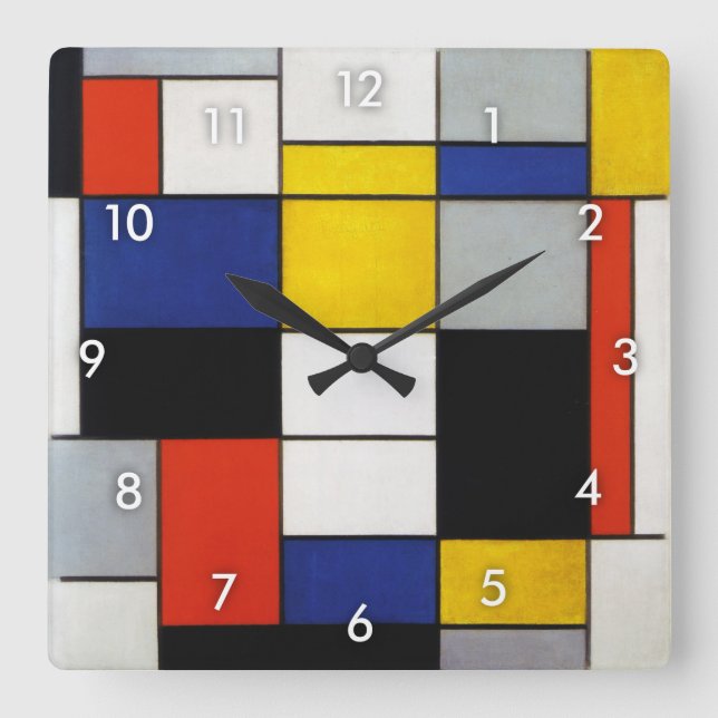 Horloge Carrée Composition, Mondrian (Recto)