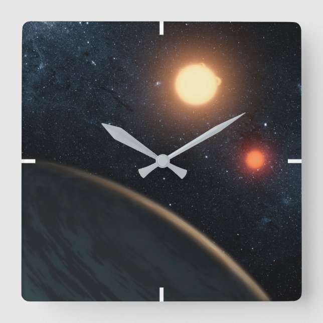 Horloge Carrée Concept de l'artiste illustrant Kepler-16b. (Recto)