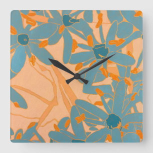 Horloge Carrée Conception de feuille contemporaine en pêche