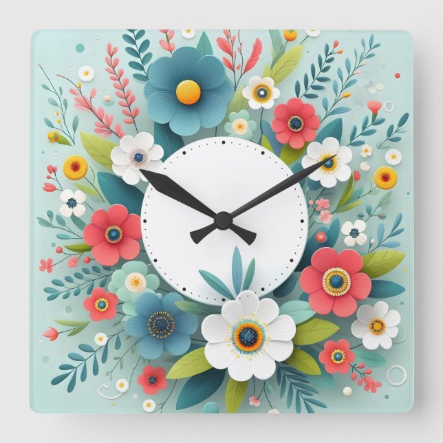 Horloge Carrée conception de fleurs (Recto)