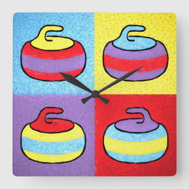 Horloge Carrée Conception de pierre de curling Pop Art Rocks (Recto)