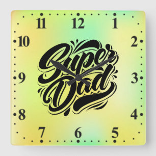 Horloge Carrée Conception de typographie Super Papa Héros-67888