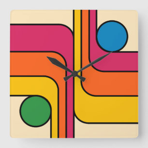 Horloge Carrée Conception géométrique de style rétro années 70 Mo