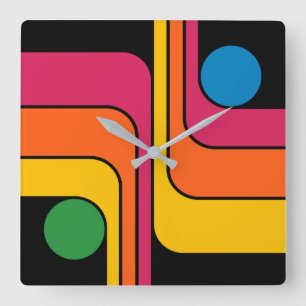 Horloge Carrée Conception géométrique de style rétro années 70 Mo