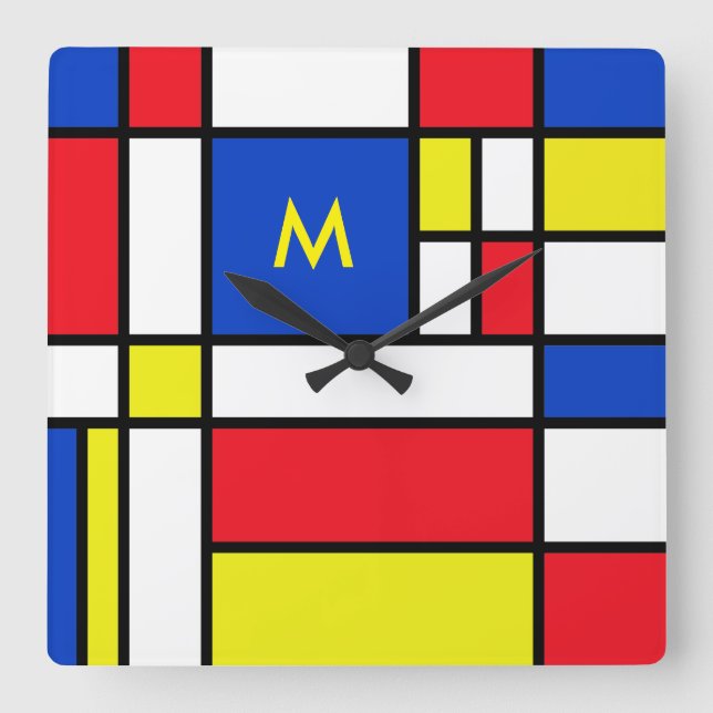 Horloge Carrée Conception géométrique inspirée par Mondrian Art A (Recto)