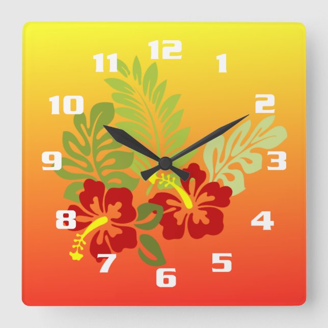 Horloge Carrée Conception inspirée de Tropical Retreat Hibiscus & (Recto)