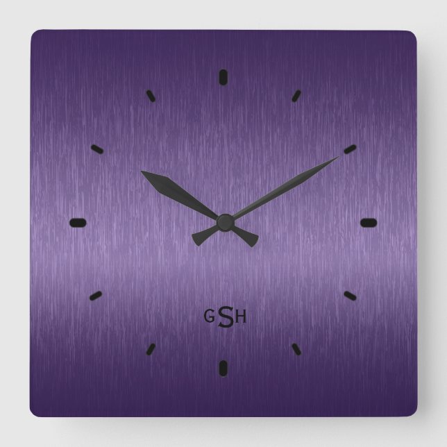 Horloge Carrée Conception Métallique Violet Aspect Acier Brossé (Recto)