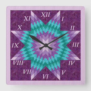 Horloge Carrée Conception quilt de Purple Lone