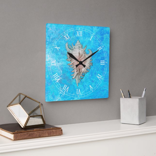 Horloge Carrée Conch Shell "Beach Life" (Bureau)