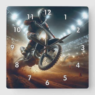 Horloge Carrée Concurrence MotoCross très Cool Rendu numérique