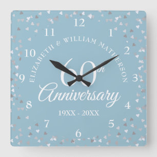 Horloge Carrée Confetti des Coeurs du 60e anniversaire des Diaman