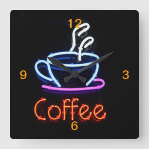 Horloge Carrée Connexion café Neon en noir