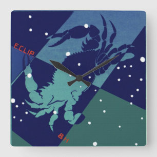 Horloge Carrée Constellation du crabe du Cancer Zodiaque vintage 