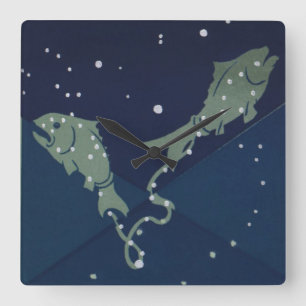 Horloge Carrée Constellation du Poisson des Poissons Zodiaque Ast