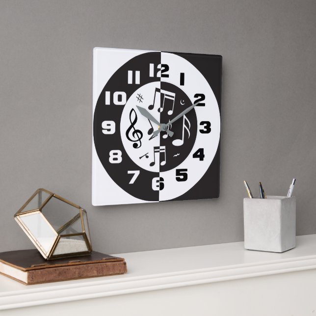 Horloge Carrée Contemporain noir et blanc design (Bureau)