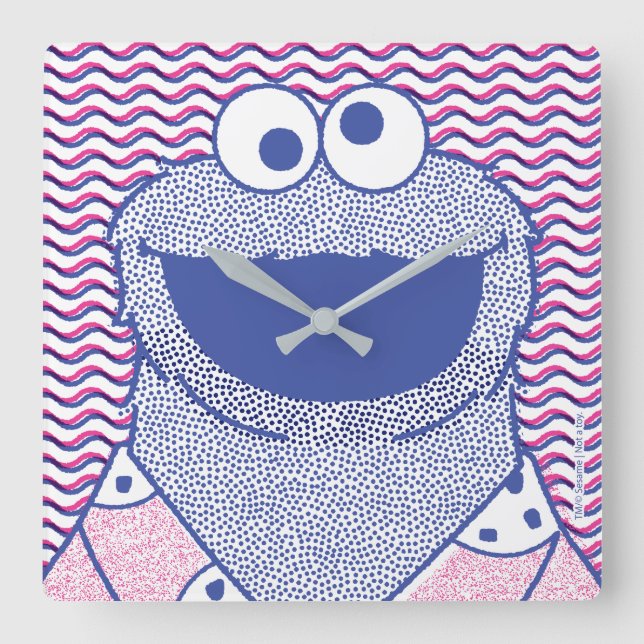 Horloge Carrée Cookie Monster | Cookie Bouton Bas (Recto)