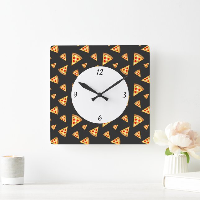 Horloge Carrée Cool et amusant pizza tranches motif avec des numé (Maison)