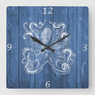 Horloge Carrée cool impressionnant effet antique pieuvre blanche