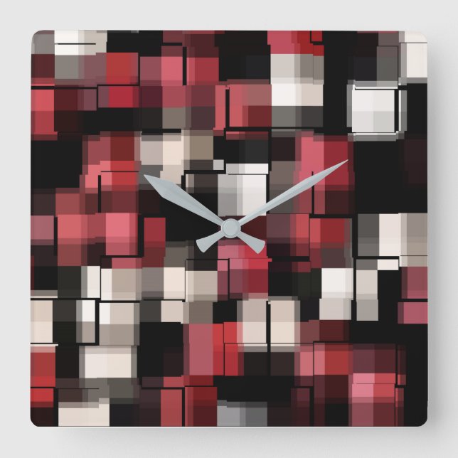Horloge Carrée COOL Maroon Noir Blanc Abstrait Motif (Recto)