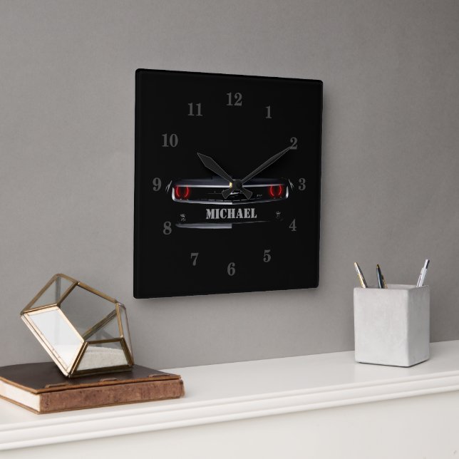 Horloge Carrée Cool personnalisé noir Chevy Camaro Vos numéros de (Bureau)
